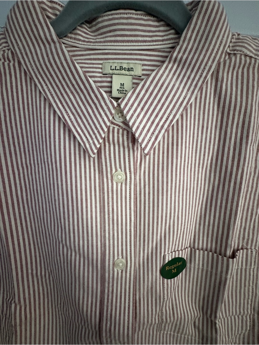 L.L. Bean White and Red Stripe Button-Down Shirt